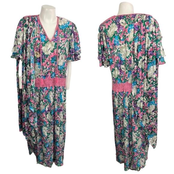 Vintage 1980s Diane Freis Floral Beaded Dress / Women’s Large * - Picture 3 of 5